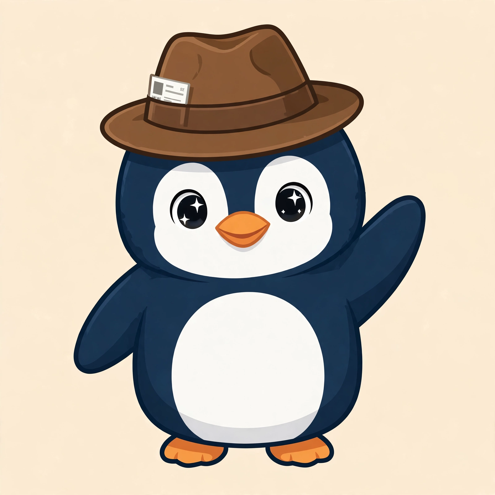 Penguin wearing a reporter's fedora